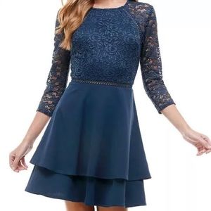 NEW! City Studio Juniors Fit & Flare 3/4 Sleeved Lace Dress in Size 15, Navy